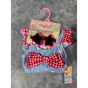 Bmagical by btween Girls 2-Piece Swimsuit and Star Sunglasses Set Blue Red 2T